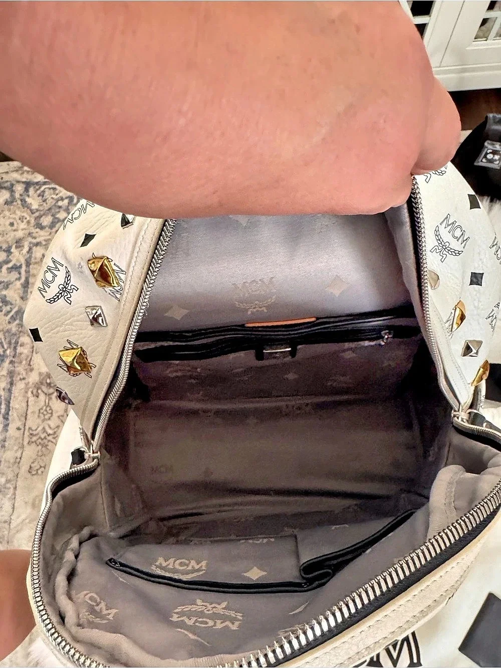 MCM Stark Side Studs Backpack in White & Black